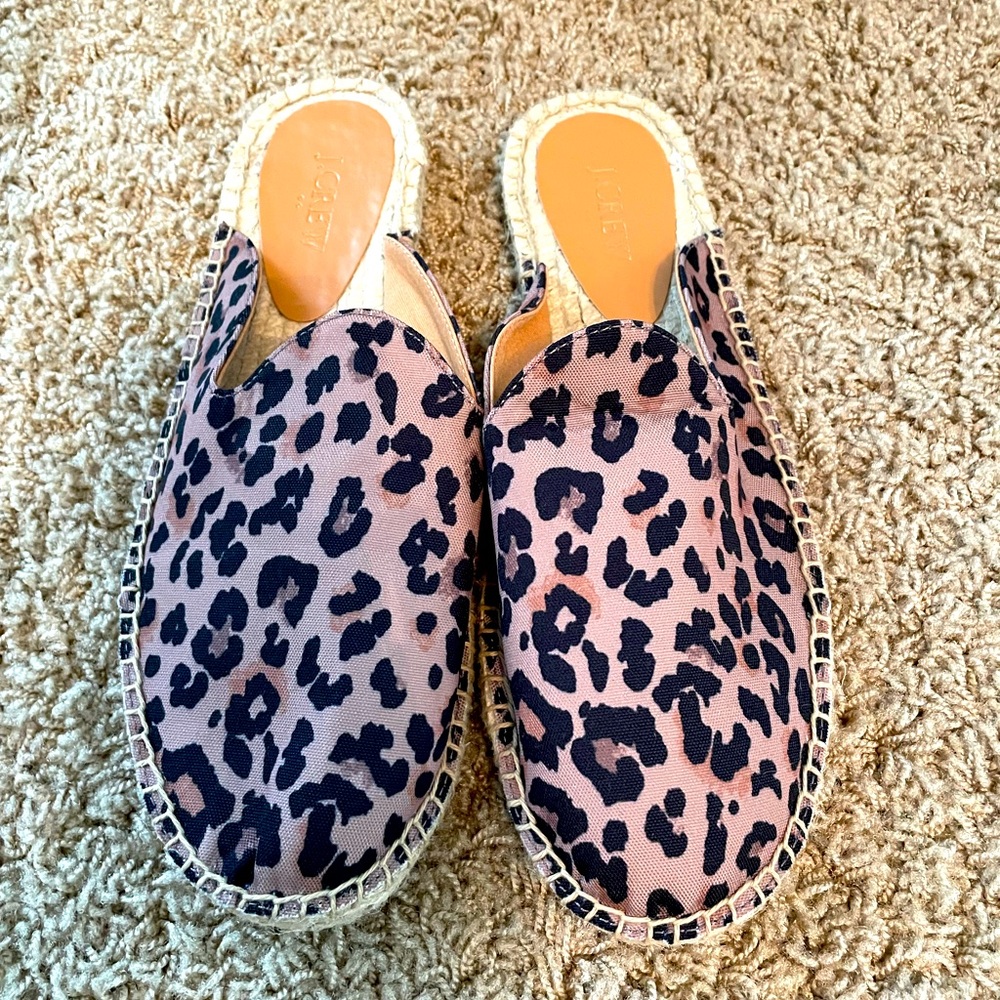 J. Crew leopard canvas slides